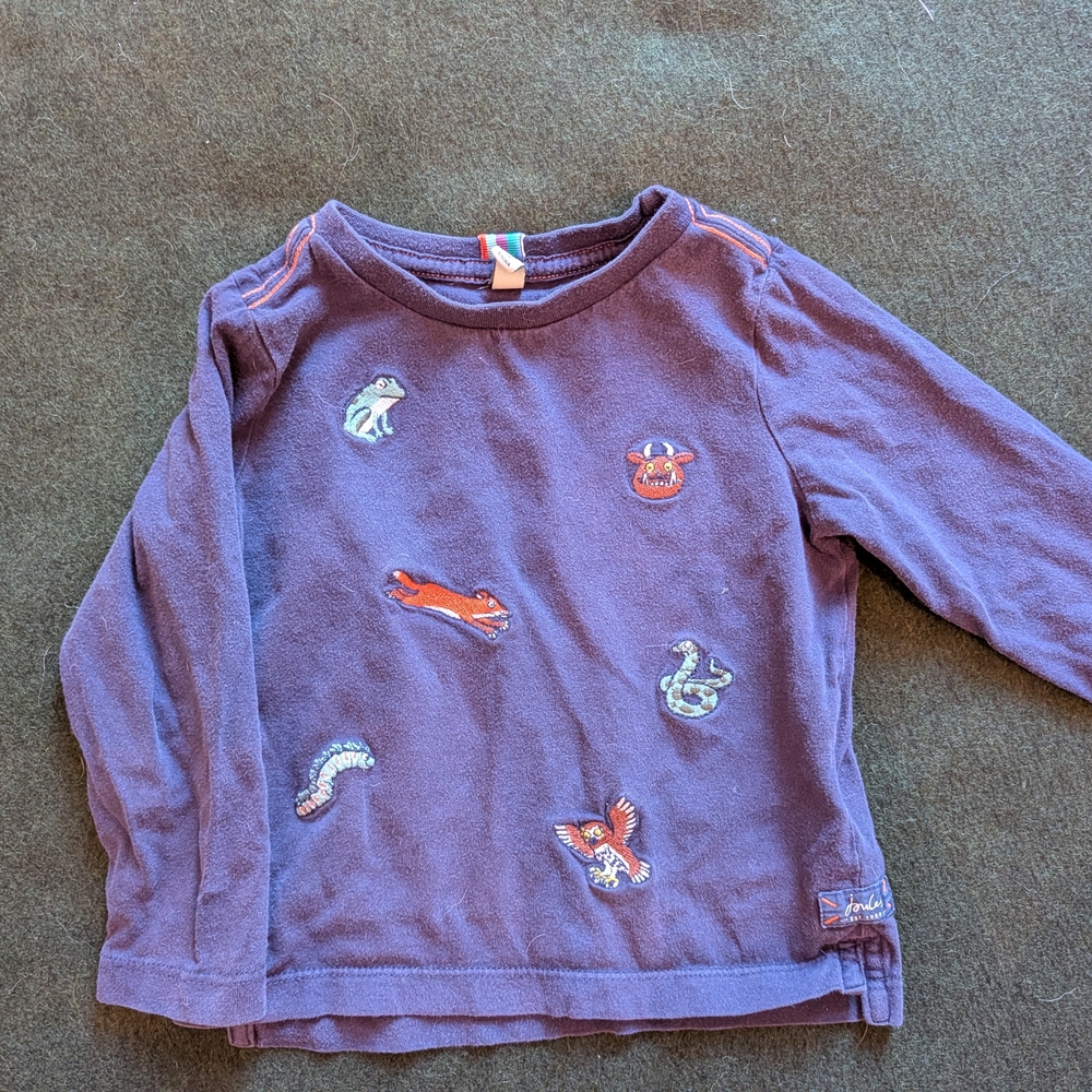 Joules Blue Long Sleeve Kids Tee with Fun Patches